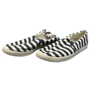 lands end slip on sneakers stripes shoes white blue size 9B READ